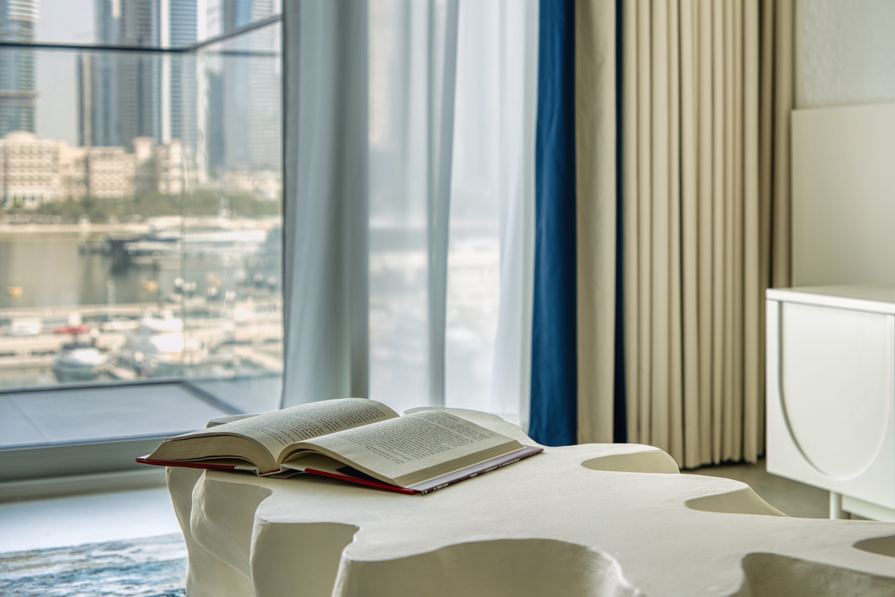 Beachfront interior detail with Dubai Marina view